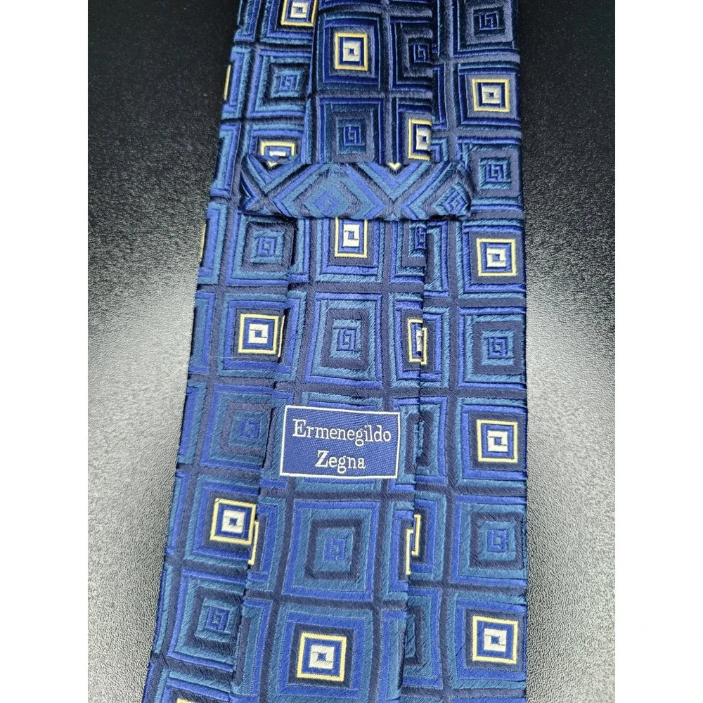 Ermenegildo Zegna Men's Necktie Blue Geometric Silk 3.75